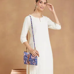 fabindia fashion Fabindia Blue Silk Blend Sling Bag with Detachable Strap-picture-15