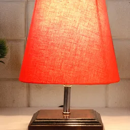 Devansh Cotton Square Brown Wood Table Lamp - Orange-picture-35