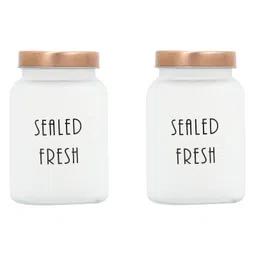 Femora Frosted Glass Jar for Kitchen Storage Gold Lid, 1000 ml, Set Of 2-picture-28