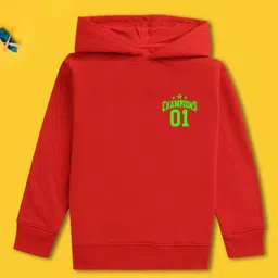 NUSYL Fleece Full Sleeves Champions 01 Text Printed Hoodie - Red-picture-23