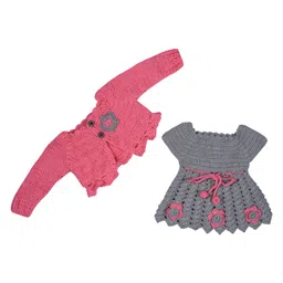 Windrop Solutions Full sleeves Floral Embroidered Crocheted Sweater With Shrug - Grey-picture-13