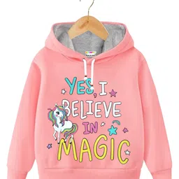 KUCHIPOO Fleece Full Sleeves Yes I Believe In Magic Text Printed Hoodie - Pink-picture-24