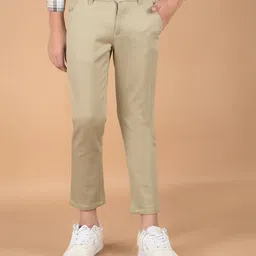 CRIMSOUNE CLUB Cotton Solid Trousers - Beige-picture-32