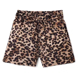 CrayonFlakes Rayon Leopard Printed With Attached Belt Shorts - Brown-image-40