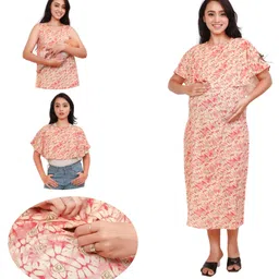 Mama & Bebe Rayon Woven Sleeveless Tie Dye Maternity Dress With Side Zipper Nursing Access & Coordinating Poncho Top - Red-image-37