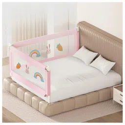 Kids Station Foldable Bed Rail Guard 2 Side, Pink (180 x 150 cm) Adjustable Height Baby Safety Barrier for Queen Size Bed (6ft x 5ft, Basic)-picture-36