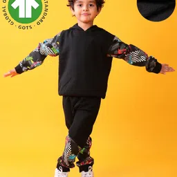 Anthrilo Fleece Knit Full Sleeves Race Themed Printed Coordinating Hoodie & Jogger Set - Black-picture-20