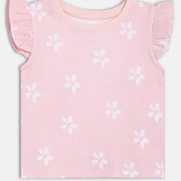MINI KLUB Cotton Knit Sleevless Frill Designed Floral Printed Top - Pink-image-26