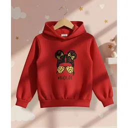 Cutiekins Fleece Knit Full Sleeves Cool Girl Printed Light Winter Hoodie - Red-image-10