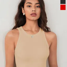 CILIMILI Women Pack Of 3 Ribbed Tank Crop Top-image-49