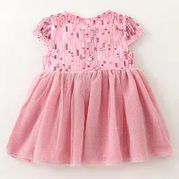 Mark & Mia WovenHalf Sleeves Knee Length Party Wear Frock Style Onesie with Sequinned Detailing & Bow Applique - Pink image 2