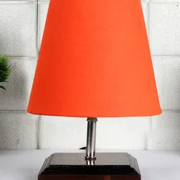 Devansh Cotton Square Brown Wood Table Lamp - Orange image 2