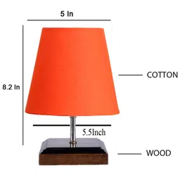 Devansh Cotton Square Brown Wood Table Lamp - Orange image 3