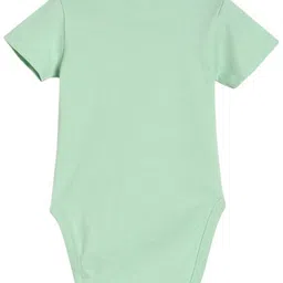MINI KLUB Cotton Pack Of 3 Half Sleeves Elephants Printed & Striped Onesies - Pink Green & White image 4