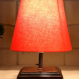 Devansh Cotton Square Brown Wood Table Lamp - Orange image 4
