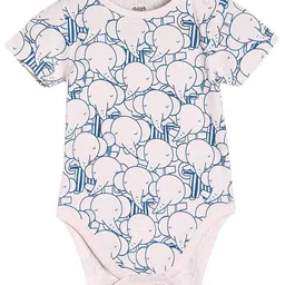 MINI KLUB Cotton Pack Of 3 Half Sleeves Elephants Printed & Striped Onesies - Pink Green & White image 5