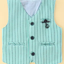 Dapper Dudes Full Sleeves Striped 3 Piece Suit Set With Cap & Bow - Light Green image 4