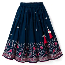 Babyhug Georgette Woven Half Puffed Sleeves Choli Lehenga Set with Dupatta & Embroidery - Navy Blue image 4
