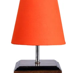 Devansh Cotton Square Brown Wood Table Lamp - Orange image 5