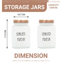 Femora Frosted Glass Jar for Kitchen Storage Gold Lid, 1000 ml, Set Of 2 image 5