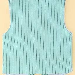 Dapper Dudes Full Sleeves Striped 3 Piece Suit Set With Cap & Bow - Light Green image 5