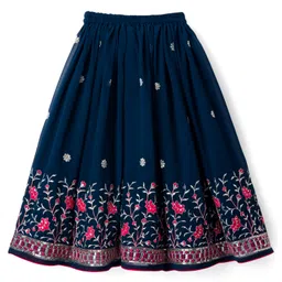 Babyhug Georgette Woven Half Puffed Sleeves Choli Lehenga Set with Dupatta & Embroidery - Navy Blue image 5
