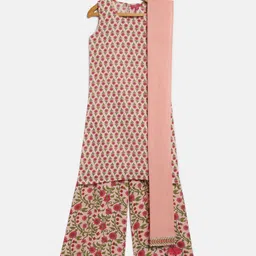 Biba Girls Peach-Coloured & Green Printed Kurta with Palazzos & Dupatta-picture-10