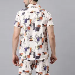 Bushirt Cream Regular Fit Printed Shirt With Shorts Set image 2