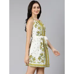 Oxolloxo Green & White Cotton Floral Print Wrap Dress image 3