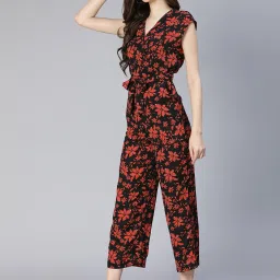 Oxolloxo Black & Red Floral Print Jumpsuit image 3