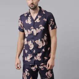 Bushirt Navy Regular Fit Printed Shirt With Shorts Set image 1