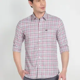 Arrow Sport Grey Cotton Slim Fit Checks Shirt-image-24