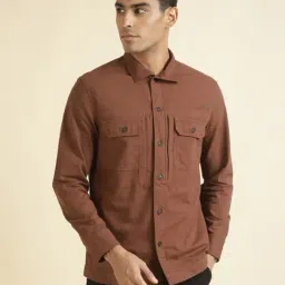 Andamen Brown Cotton Regular Fit Shirt-image-52