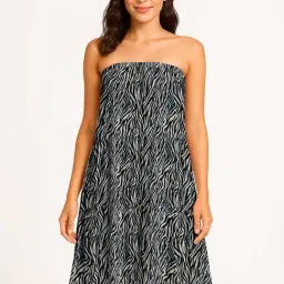 Moomaya Black & Blue Regular Fit Animal Print Skirt with Pockets image 3