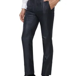 Raymond Blue Slim Fit Self Design Flat Front Trousers image 3