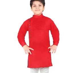 Ahhaaaa Kids Red & White Solid Kurta with Pyjamas image 4