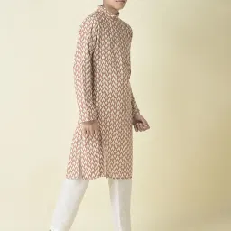 TABARD Kids Mustard & White Printed Full Sleeves Kurta with Churidar image 3