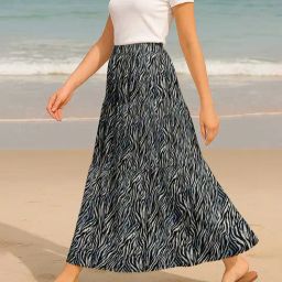 Moomaya Black & Blue Regular Fit Animal Print Skirt with Pockets-picture-11