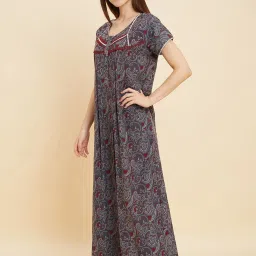 Sweet Dreams Grey & Maroon Cotton Printed Night Gown image 3