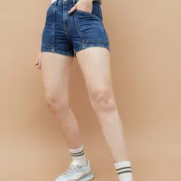 Ginger By Lifestyle Dark Blue Cotton Regular Fit Shorts-picture-18