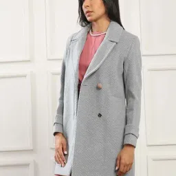 Globus Women Blue Notched Lapel Striped Self Design 2 Pockets Hip Length Winterwear Overcoat-picture-39