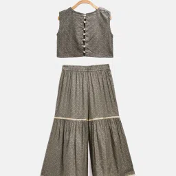 READIPRINT FASHIONS Kids Dark Grey Checks Top, Sharara With Jacket image 2