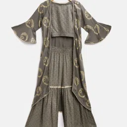 READIPRINT FASHIONS Kids Dark Grey Checks Top, Sharara With Jacket image 1