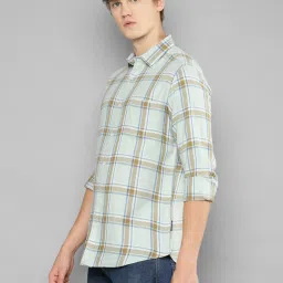 Allen cooper Mint Green Regular Fit Check Cotton Shirt image 3