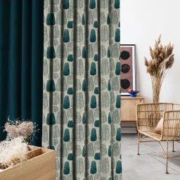 SPACES DRAPE STORY Elegent Grey & Green Polyester 8 FT Door Curtain - Set of 2 image 3