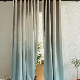 SPACES DRAPE STORY Elegent Blue & Cream Polyester 7 ft Door Curtain - Set of 2 image 3