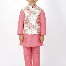 VASTRAMAY Kids Pink & White Floral Print Nehru Jacket image 4