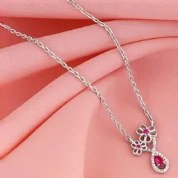 GIVA 925 Silver Floral Drop Pendant with Link Chain-image-98