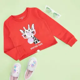 Pantaloons Junior Girls Poppy Red Cotton Printed Full Sleeves T-Shirts-image-72