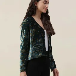 Fabindia Green Floral Print Jacket image 4